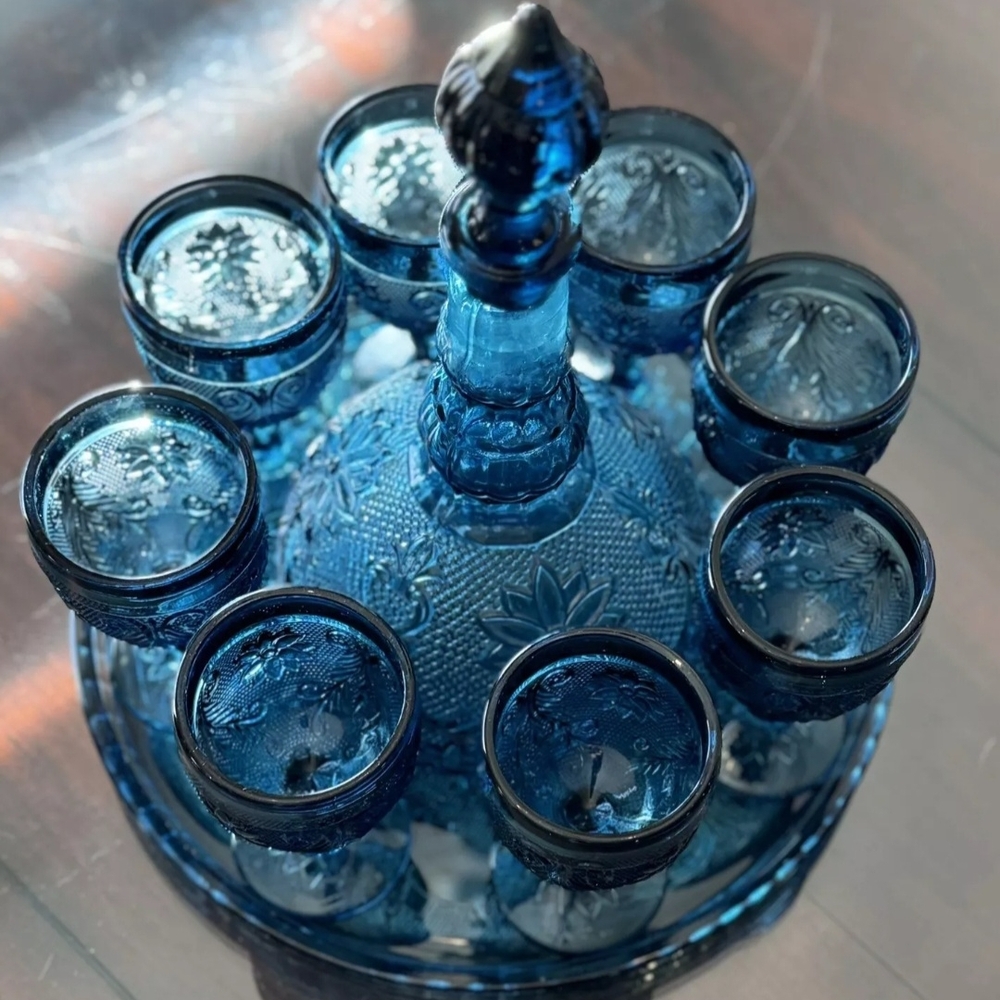 Elegant Blue Glass Decanter Set